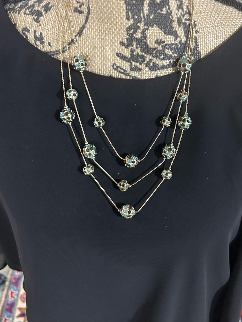 Layered Gold-Tone Necklace with Turquoise Bead Accents